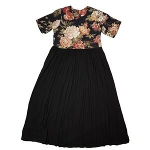 Vintage Kade Collection Womens Dress Size Medium Floral Maxi Black Pink Roses